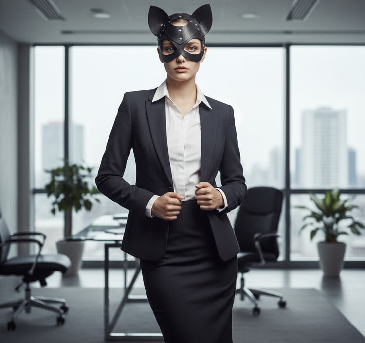 Аксесоар кожена маска с котешки уши, черен цвят, лимитирана серия