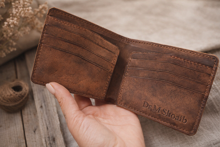 Кожен портфейл мъжки от естествена кожа с инициали