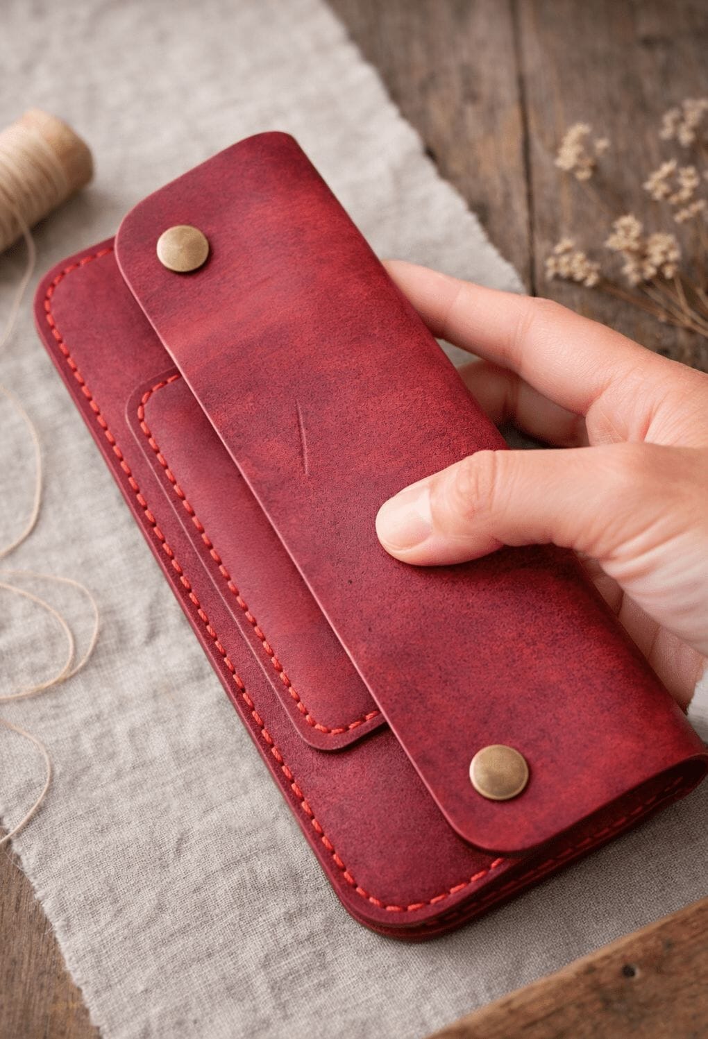 Дълъг кожен портфейл от телешка кожа – ръчна изработка, Foxtail Leather Goods