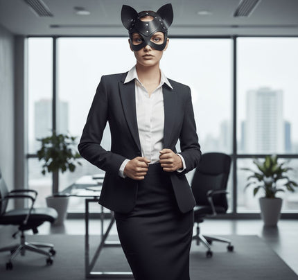 Кожена маска с котешки ушички