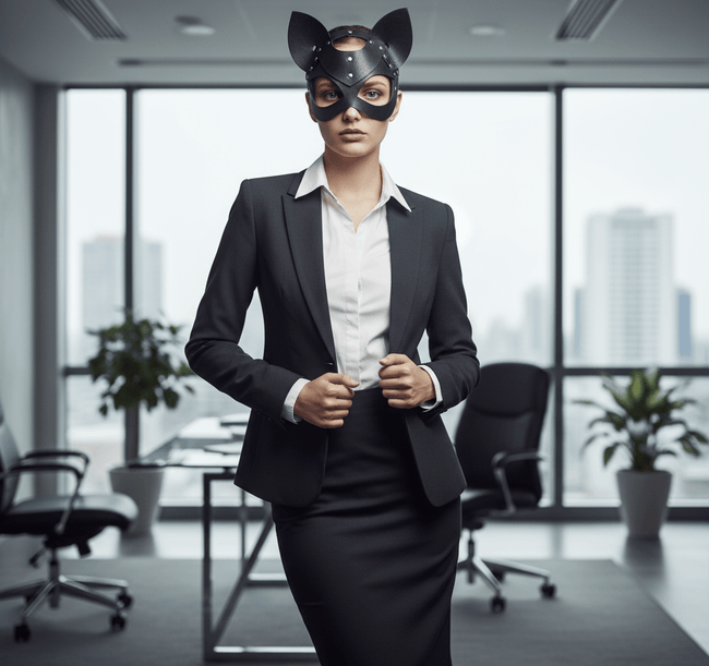 Кожена маска с котешки ушички - Foxtail Leather Goods