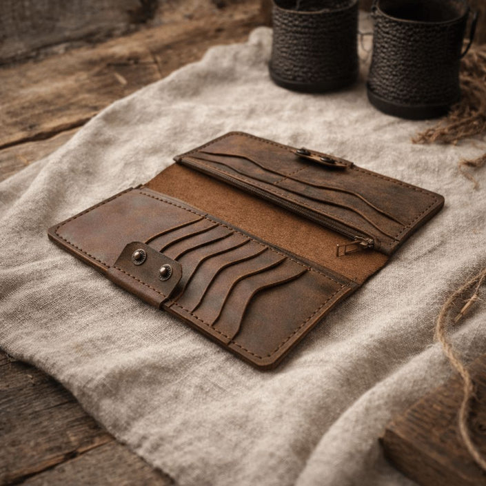 Дълъг мъжки портфейл от Full Grain кожа – Vista - Foxtail Leather Goods