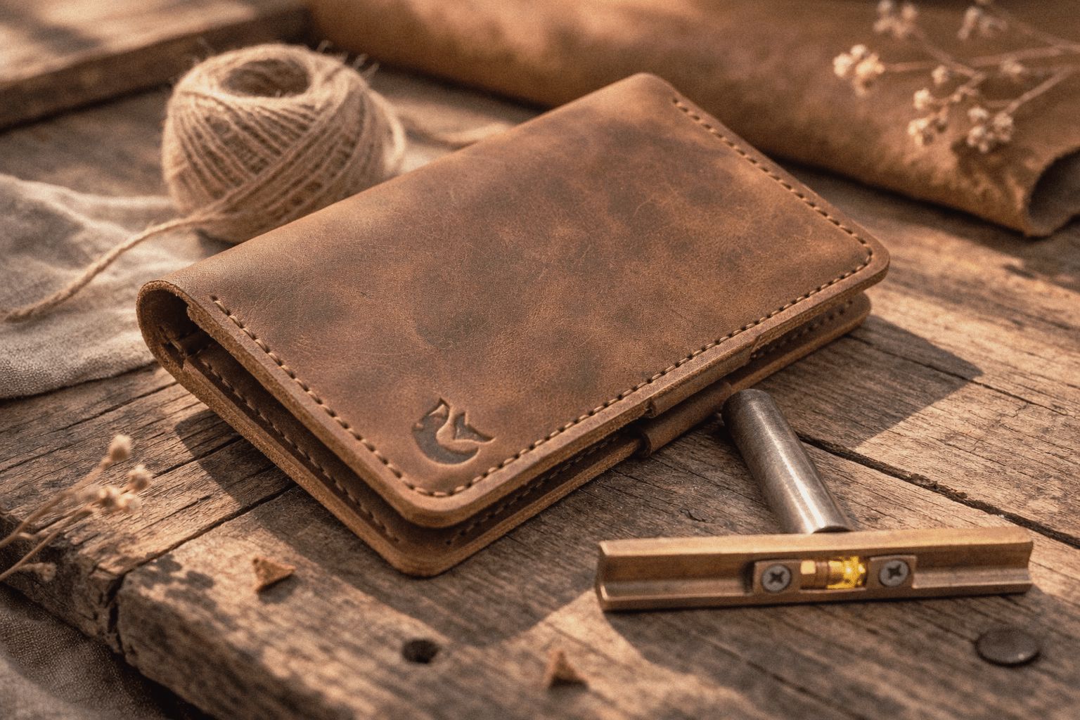 Дълъг мъжки портфейл Vista затворен – логото на Foxtail Leather Goods