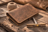 Дълъг мъжки портфейл Vista затворен – логото на Foxtail Leather Goods