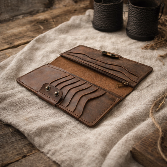 Дълъг портфейл естествена кожа