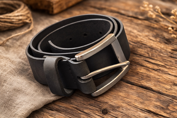 Мъжки колан естествена кожа – близък план на изработката