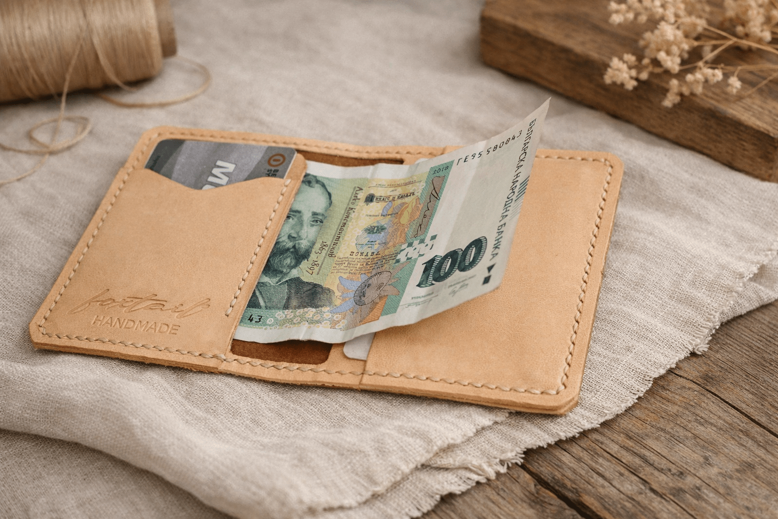 Кожен калъф за карти с компактен и минималистичен дизайн