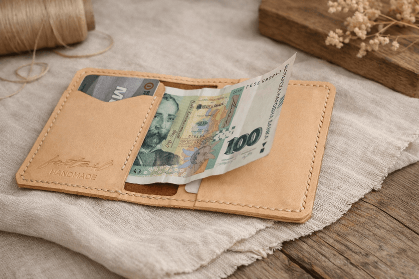 Кожен калъф за карти с компактен и минималистичен дизайн