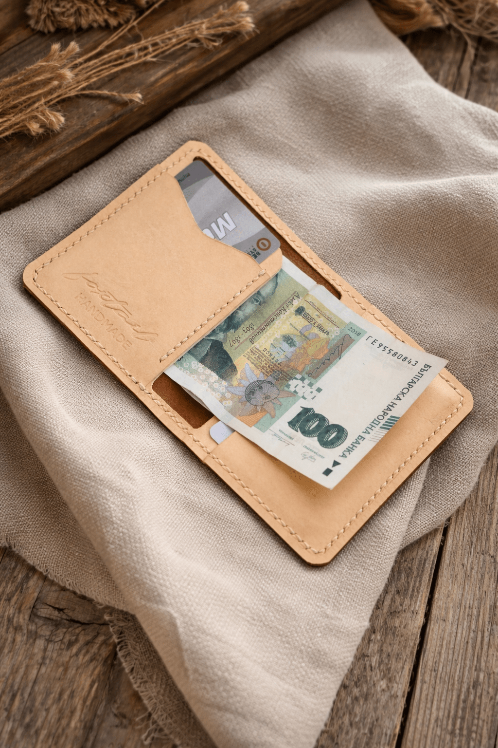 Картхолдър кожен калъф за карти от естествена телешка кожа