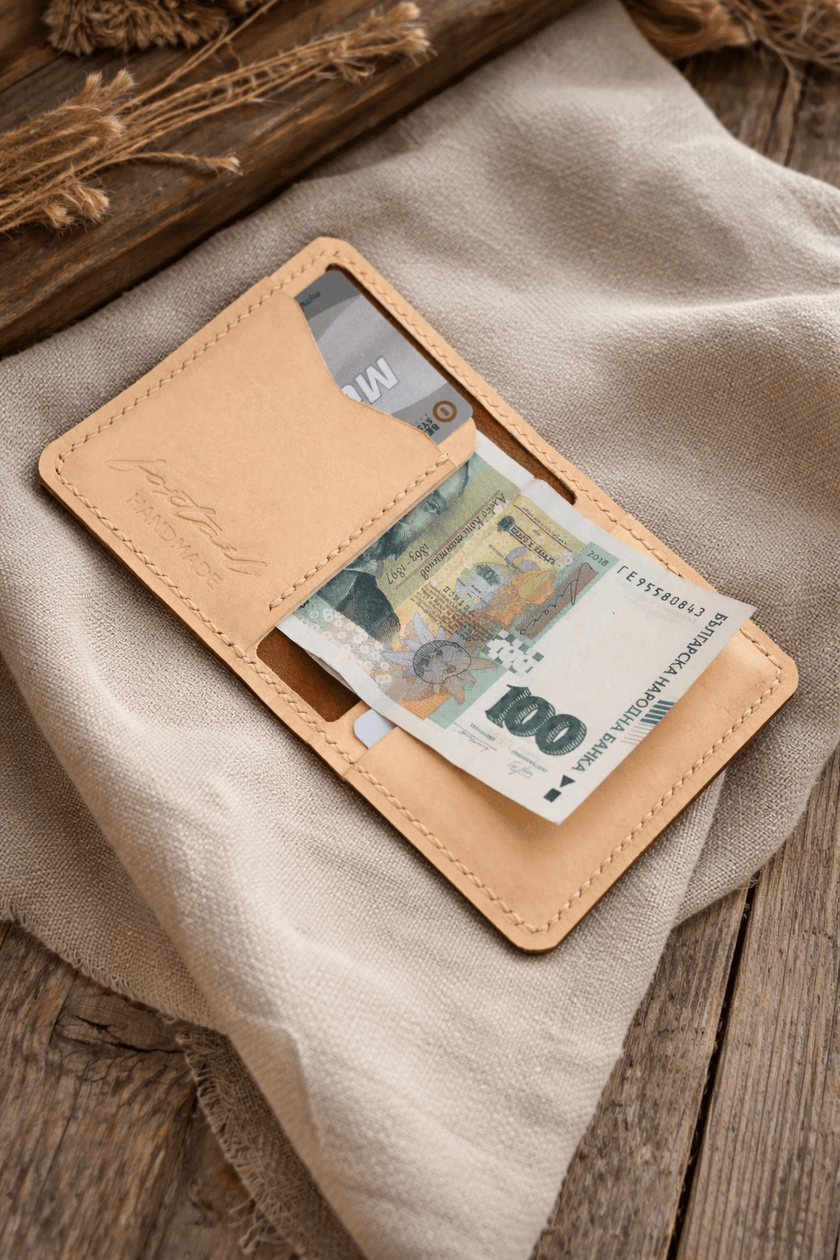 Картхолдър кожен калъф за карти от естествена телешка кожа