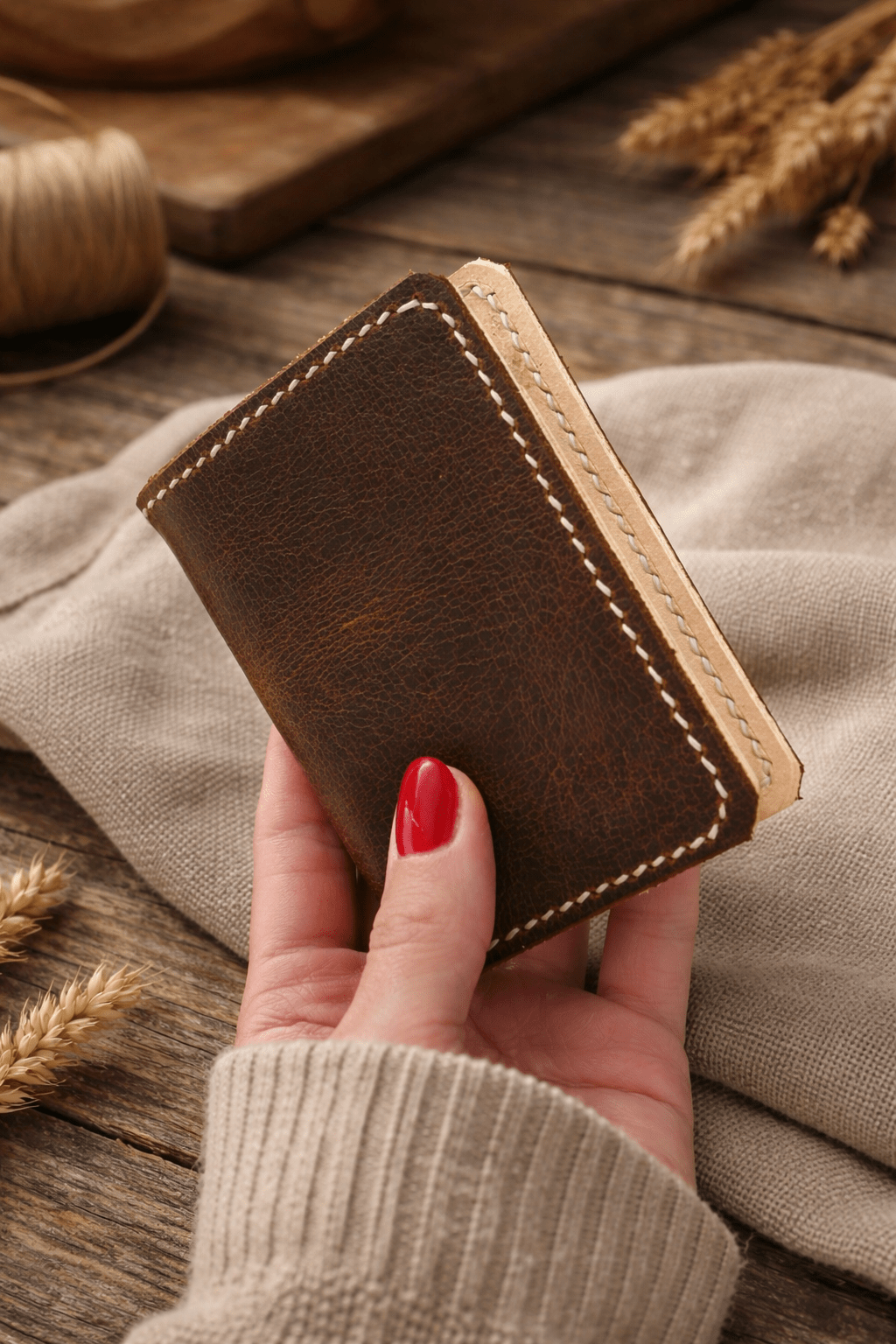 Кожен картодържач от естествена телешка кожа ръчна изработка