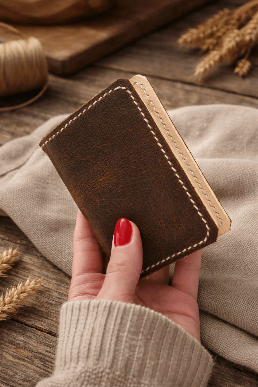 Кожен картодържач от естествена телешка кожа ръчна изработка