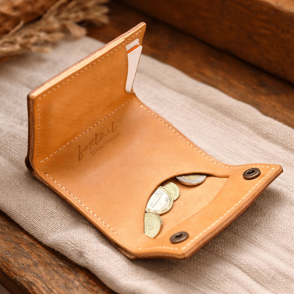 Детайл на монетника от естествена кожа Timber