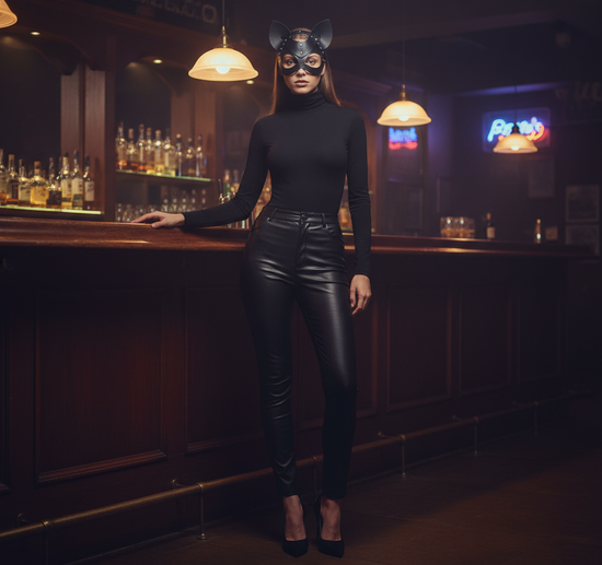 Парти маска с ушички от естествена кожа, ръчна изработка за смели визии