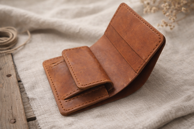 Компактно портмоне от естествена кожа