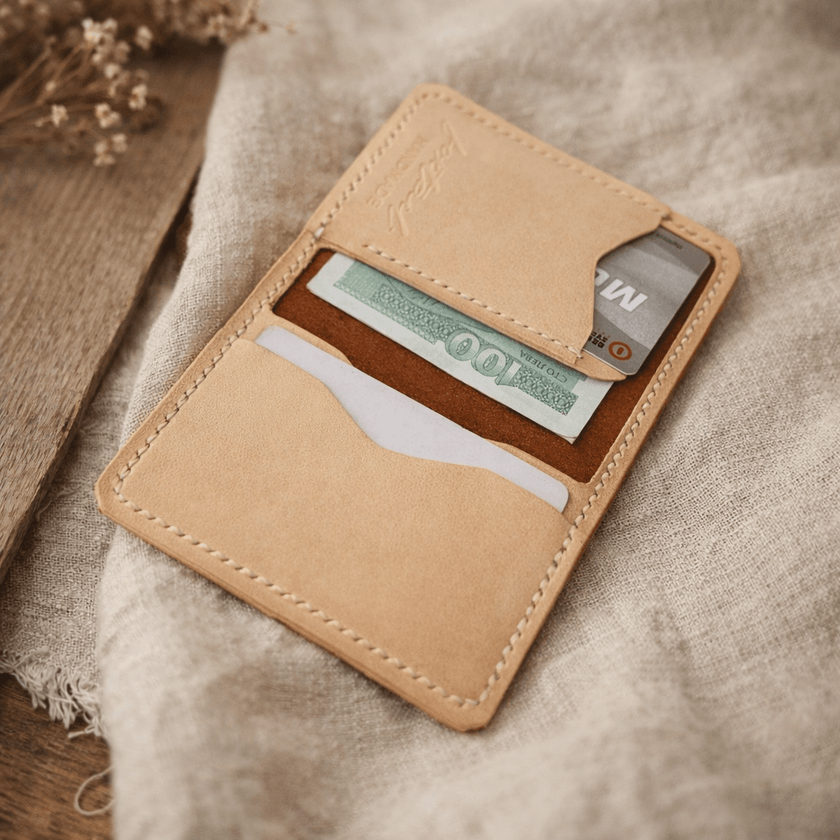 Тънък портфейл картодържач за карти от естествена кожа